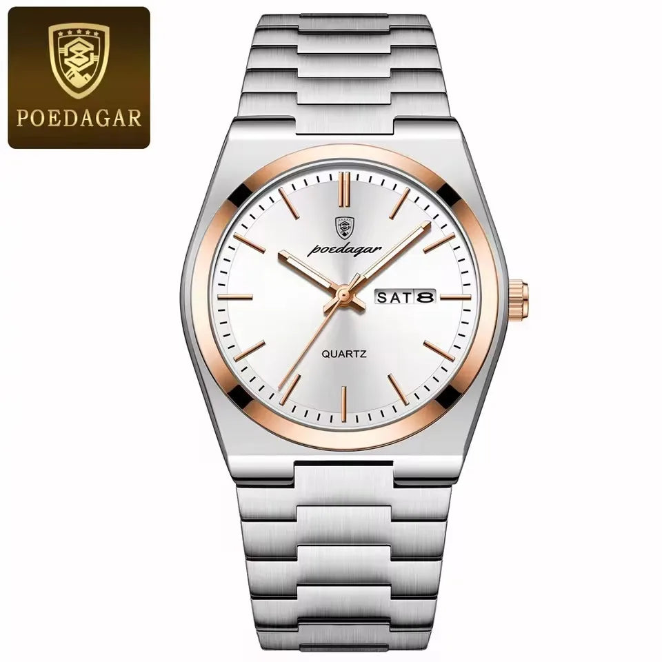 Hot Selling POEDAGAR 930 Man Wristwatch Stainless Steel Leather Strap Waterproof Luminous Men's Watches for Montre Homme Relojes