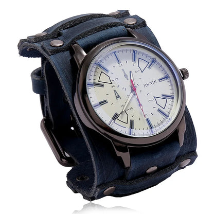 Hot Selling Popular Accessories Retro Genuine Leather Watch Band Personality Men's Punk Quartz Watch Bracelet