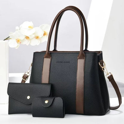 2025 New Luxury Designer Women's 3-Piece PU Leather Handbags Wallet Set Shoulder Bags Nylon Zipper Closure Wholesale Products