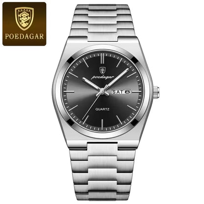 Hot Selling POEDAGAR 930 Man Wristwatch Stainless Steel Leather Strap Waterproof Luminous Men's Watches for Montre Homme Relojes