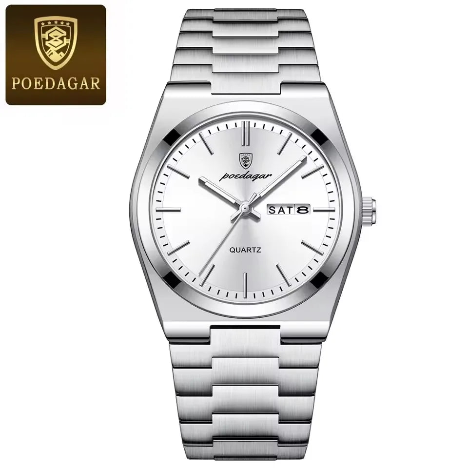 Hot Selling POEDAGAR 930 Man Wristwatch Stainless Steel Leather Strap Waterproof Luminous Men's Watches for Montre Homme Relojes