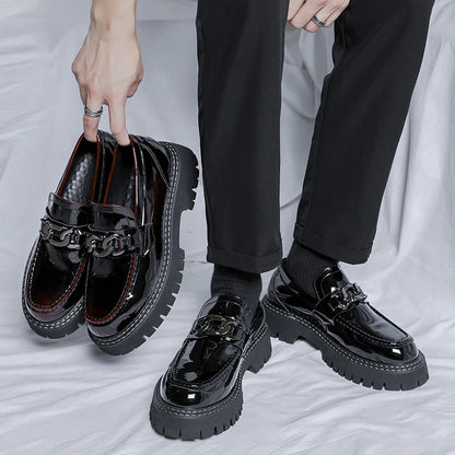 Thick Sole Patent Leather Dress Shoes Comfortable Casual Slip on Height Increasing Loafer Shoes for Men