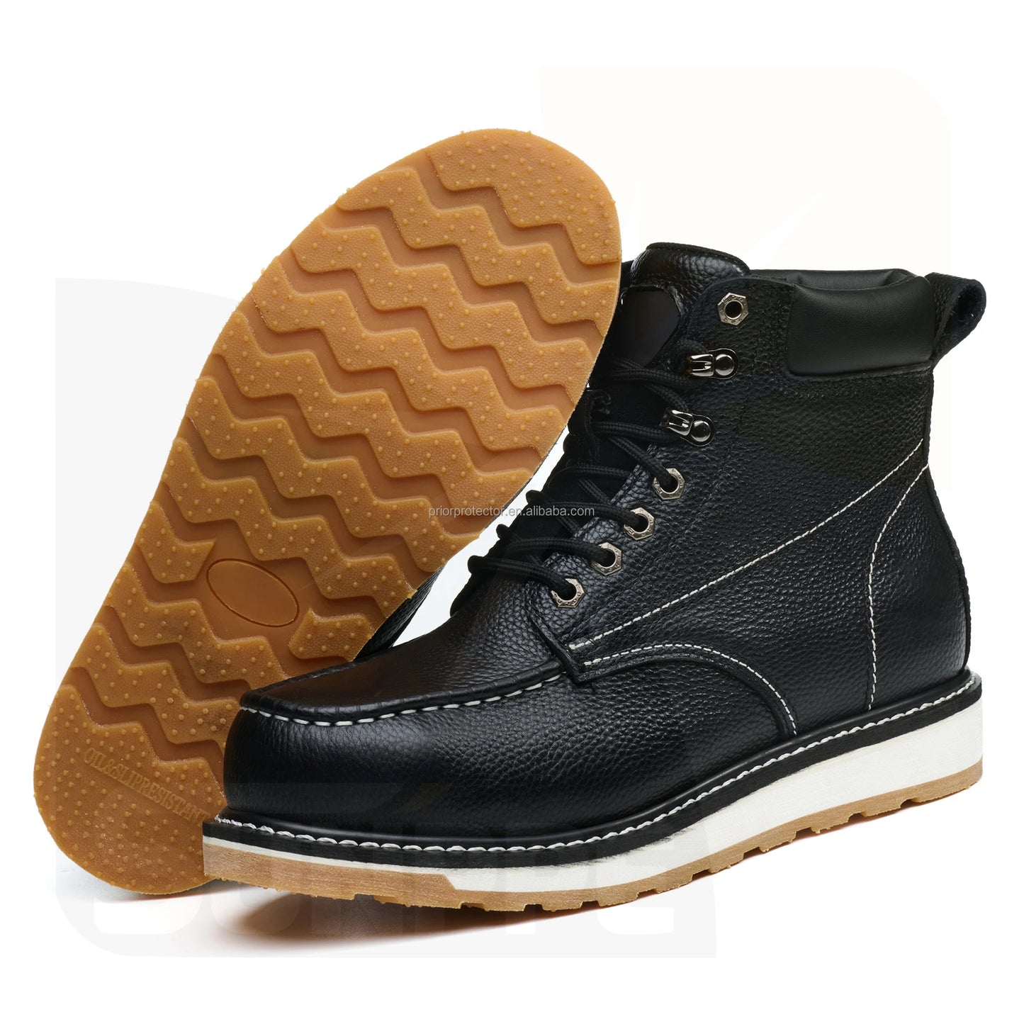 Red-Brown Top Layer Litchi Patterned Leather EN20345 S3 Half Knee Cowboy Good Welt Year Shoes Safety Boots