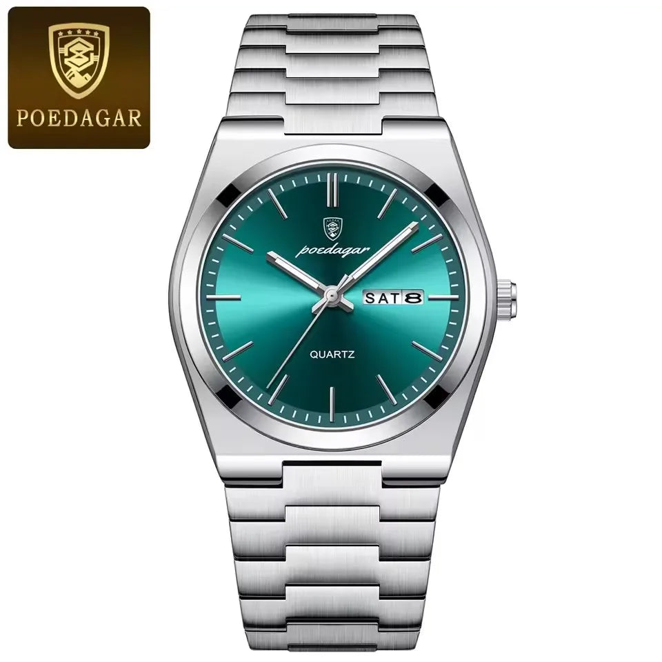 Hot Selling POEDAGAR 930 Man Wristwatch Stainless Steel Leather Strap Waterproof Luminous Men's Watches for Montre Homme Relojes