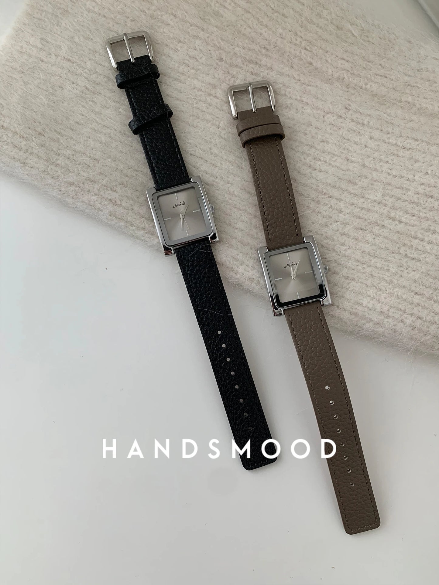 French Retro Romance Premium Touch Leather Ladies' Watch - Timeless Grey, Minimalist Square Design, Versatile for Commuting