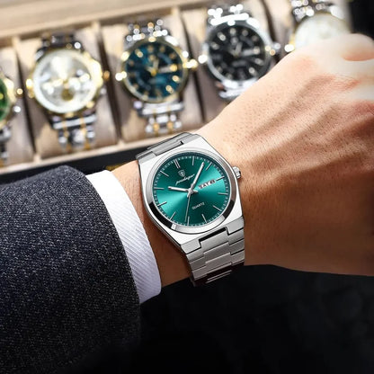 Hot Selling POEDAGAR 930 Man Wristwatch Stainless Steel Leather Strap Waterproof Luminous Men's Watches for Montre Homme Relojes