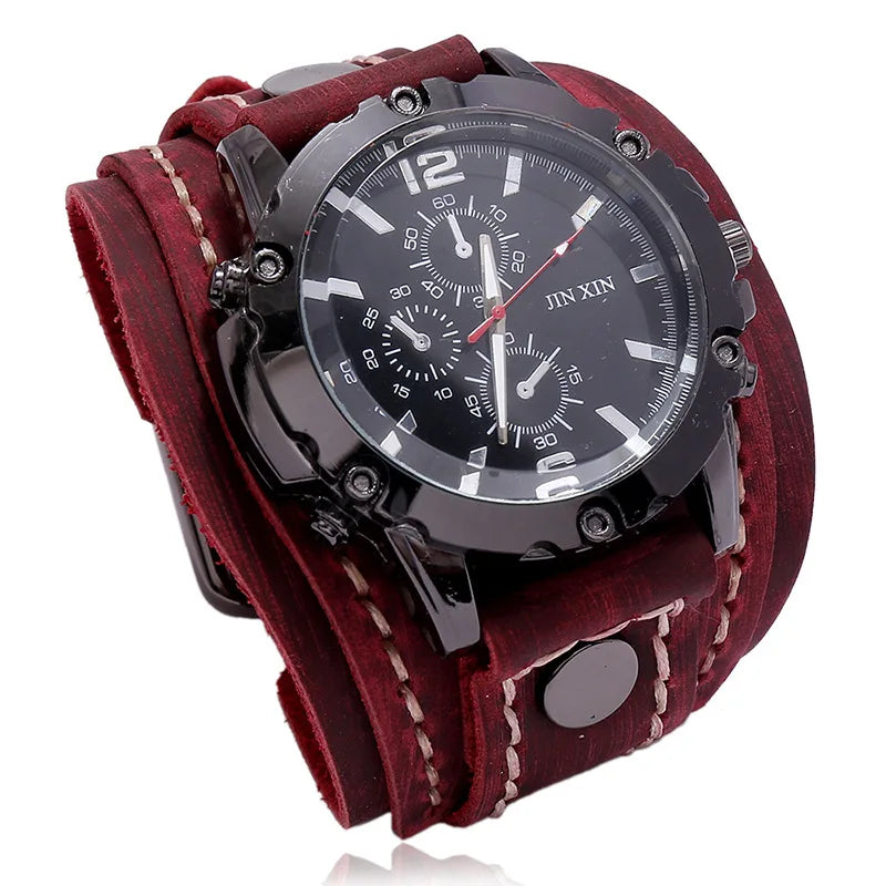 Hot Style Men Watch Vintage Hand-sewn Leather Bracelets Quartz Watches Punk Wristband Individuality Watch for Men and Women