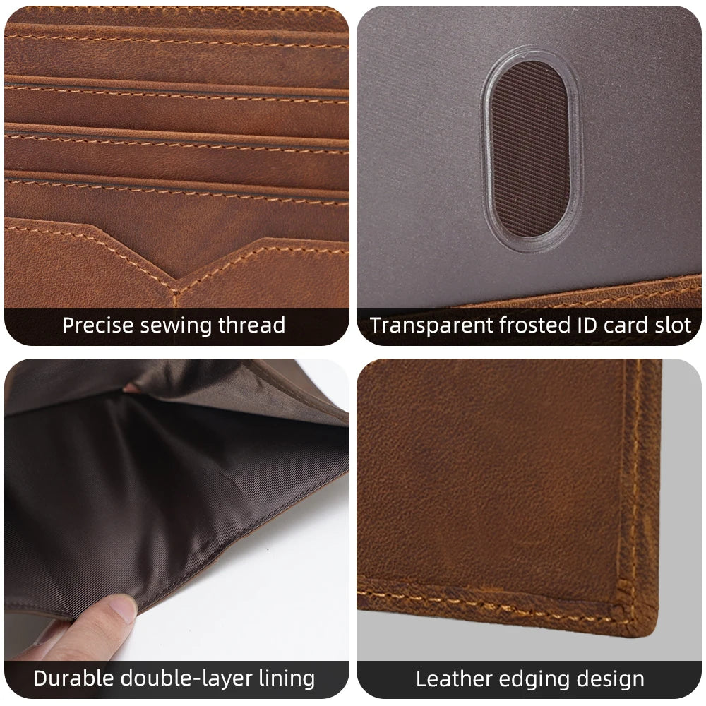 Laser Engraving Custom Logo Black High Grade 100% Real Genuine Cowhide Napa Leather Wallet Gift Wallet Set for Men