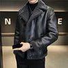 M-4XL Autumn and Winter New Wool Polo Collar Plus Plush Thickened Men's Motorcycle Leather Jacket Fur Integrated Jacket