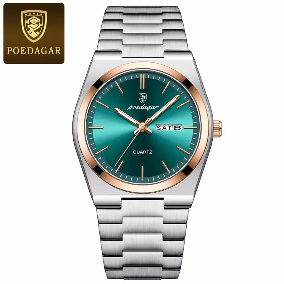 Hot Selling POEDAGAR 930 Man Wristwatch Stainless Steel Leather Strap Waterproof Luminous Men's Watches for Montre Homme Relojes