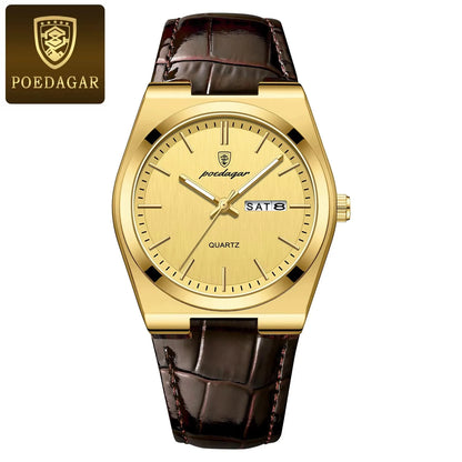 Hot Selling POEDAGAR 930 Man Wristwatch Stainless Steel Leather Strap Waterproof Luminous Men's Watches for Montre Homme Relojes