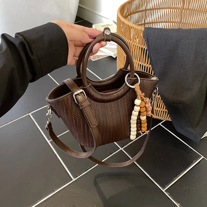 HotSale Small Satchel Bag Bead Charm Accent Vintage Hardware Detachable Strap PU Leather Date Night Elegant Handbag