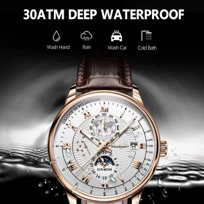 POEDAGAR Top Men's Watches Waterproof Genuine Leather Calendar Luminous Wristwatches for Sport Business Fashion Reloj Relogio