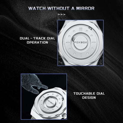 For FB0091 43mm Dial Gray Leather Men's Cartoon Simple Magnetic Levitation Watch with 3D Floating Ball Waterproof Gift Box