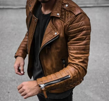 OEM Service Popular Selling Fashion Men Casual Leather Plus Size Jacket Solid Color Long Sleeve PU Brown Slim Coat