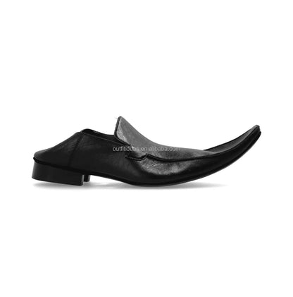 Exaggerated Elongated Square Toe Luxury Unisex Calfskin Oxfords Derby Shoe for Men Romeo Collapsible Heel Patent Leather Loafers
