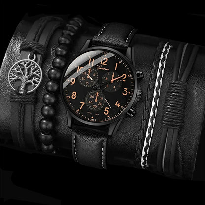 Wholesale Cheap Alloy Fashion Classic Leather GENEVA Calendar Quartz Bracelet and Watches Set for Men