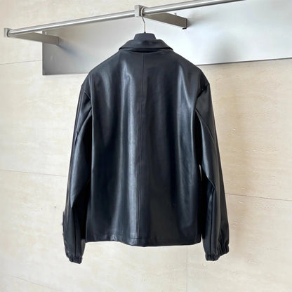 CHHearts 25 New Model Loose Autumn Cross-Collar Synthetic Leather Jacket with Snap Buttons Unisex Casual