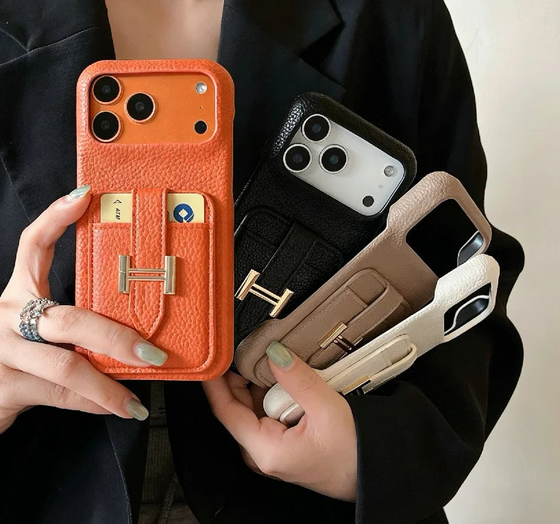 Lychee Grain Luxury Cardholder Phone Case for iphone 17 Pro 13 Pro Embossing Shockproof Durable Fashionable Artificial Leather
