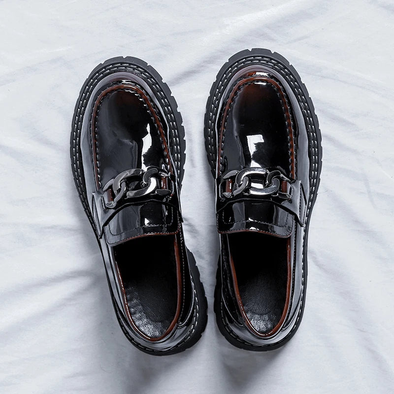 Thick Sole Patent Leather Dress Shoes Comfortable Casual Slip on Height Increasing Loafer Shoes for Men