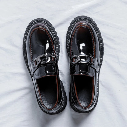 Thick Sole Patent Leather Dress Shoes Comfortable Casual Slip on Height Increasing Loafer Shoes for Men