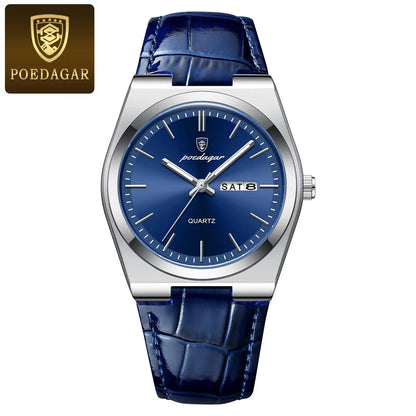 Hot Selling POEDAGAR 930 Man Wristwatch Stainless Steel Leather Strap Waterproof Luminous Men's Watches for Montre Homme Relojes
