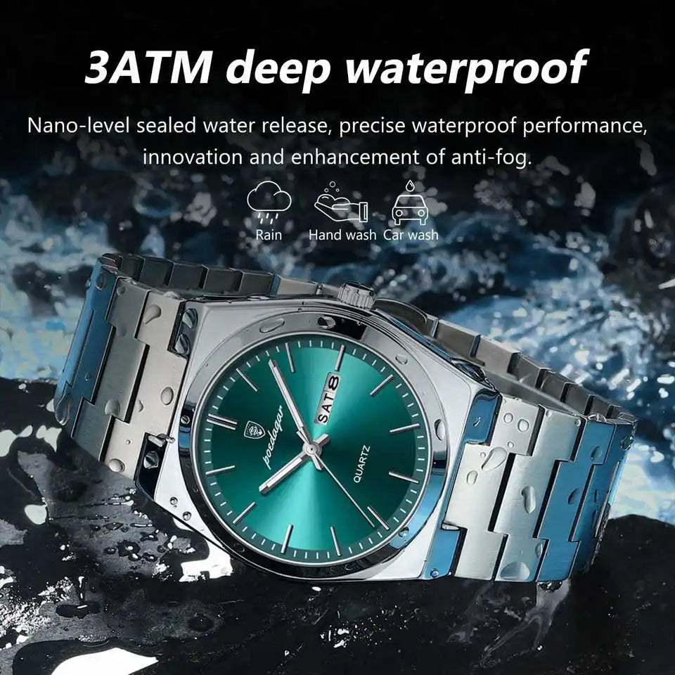 Hot Selling POEDAGAR 930 Man Wristwatch Stainless Steel Leather Strap Waterproof Luminous Men's Watches for Montre Homme Relojes