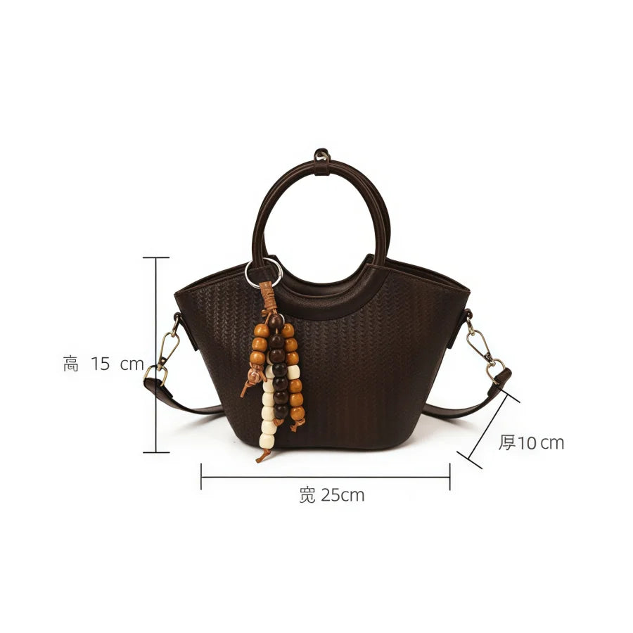 HotSale Small Satchel Bag Bead Charm Accent Vintage Hardware Detachable Strap PU Leather Date Night Elegant Handbag