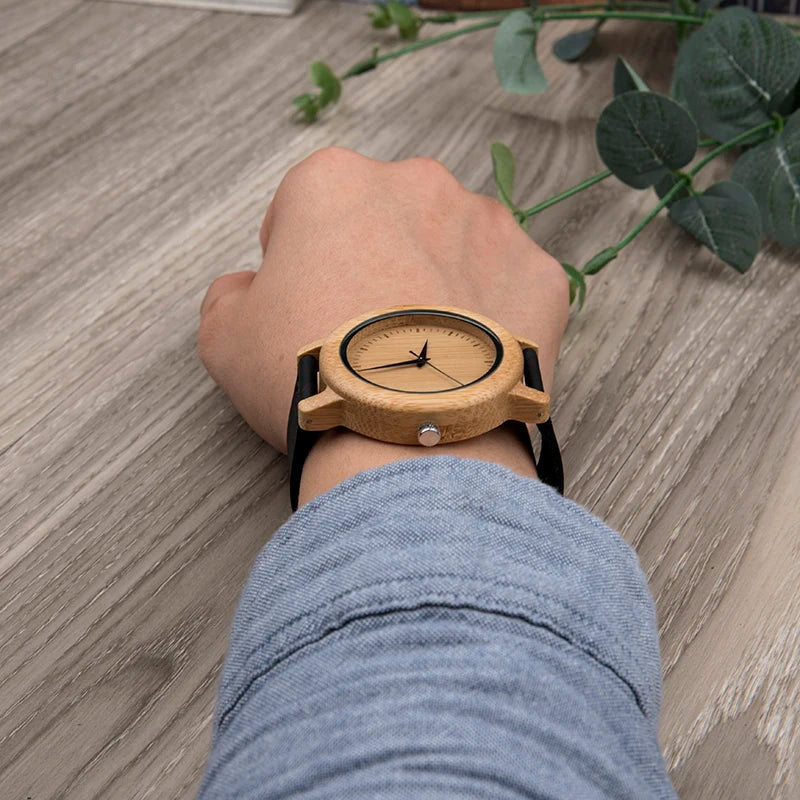 For DODO DEER 2020 Antique Bamboo Quartz Wristwatch Genuine Leather Strap Branded Couples Fashion Pointer Dial
