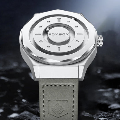 For FB0091 43mm Dial Gray Leather Men's Cartoon Simple Magnetic Levitation Watch with 3D Floating Ball Waterproof Gift Box