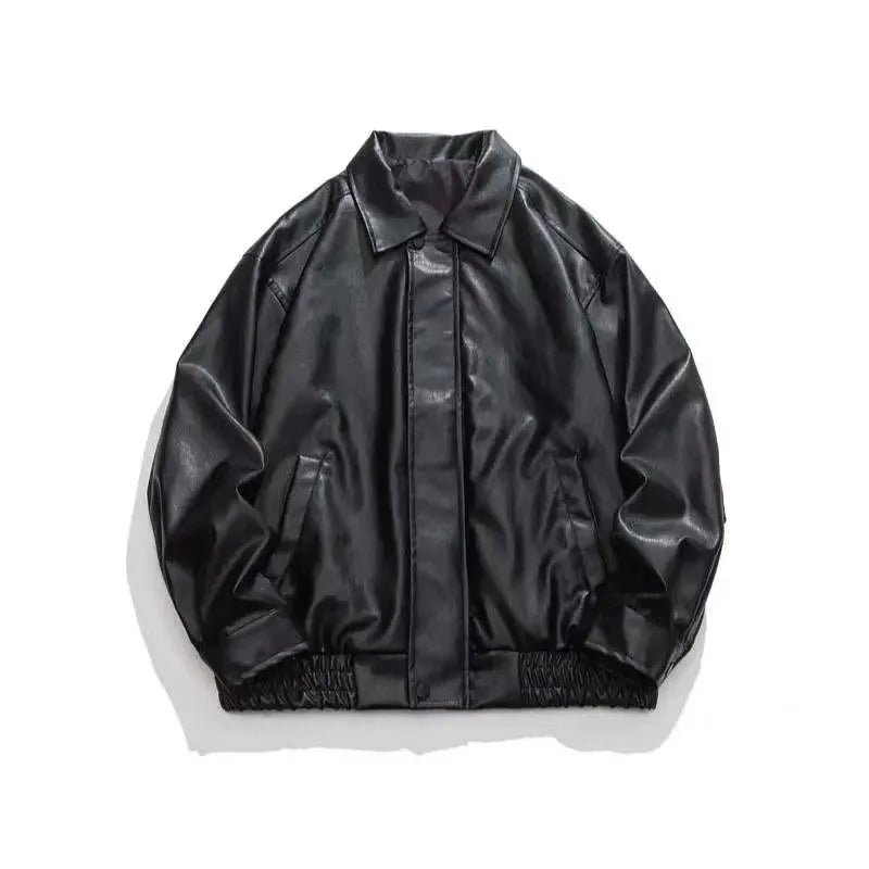Customized Retro Fashion PU Men's Jacket, pilot Zipper Leather Top, High-quality Embroidered Black