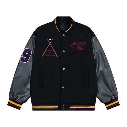 Trendy Brand Flag Letter Embroidered Baseball Jacket Autumn and Winter Retro Loose PU Leather Sleeves Men's Jacket