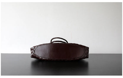 Luxury Tanned Cowhide Genuine Braided Leather Woven Shoulder Bags Large Capacity Soft Hand-woven  Women's Bags with Cotton Pouch