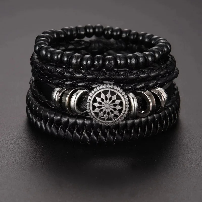 Wholesale Cheap Alloy Fashion Classic Leather GENEVA Calendar Quartz Bracelet and Watches Set for Men