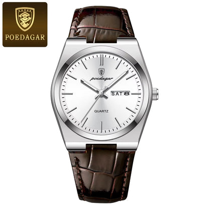 Hot Selling POEDAGAR 930 Man Wristwatch Stainless Steel Leather Strap Waterproof Luminous Men's Watches for Montre Homme Relojes