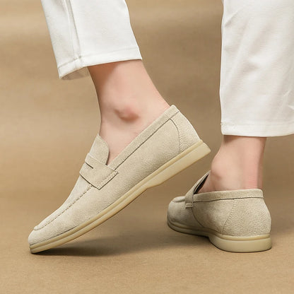 Men's Casual Loafers Genuine Leather Large Size 38-46 Fashionable Flat Slip-On Dress Shoes With Slip-On Closure for Winter