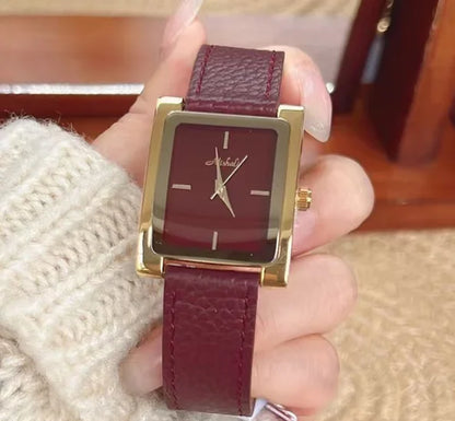 French Retro Romance Premium Touch Leather Ladies' Watch - Timeless Grey, Minimalist Square Design, Versatile for Commuting