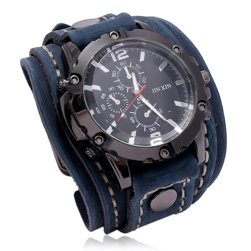 Hot Style Men Watch Vintage Hand-sewn Leather Bracelets Quartz Watches Punk Wristband Individuality Watch for Men and Women