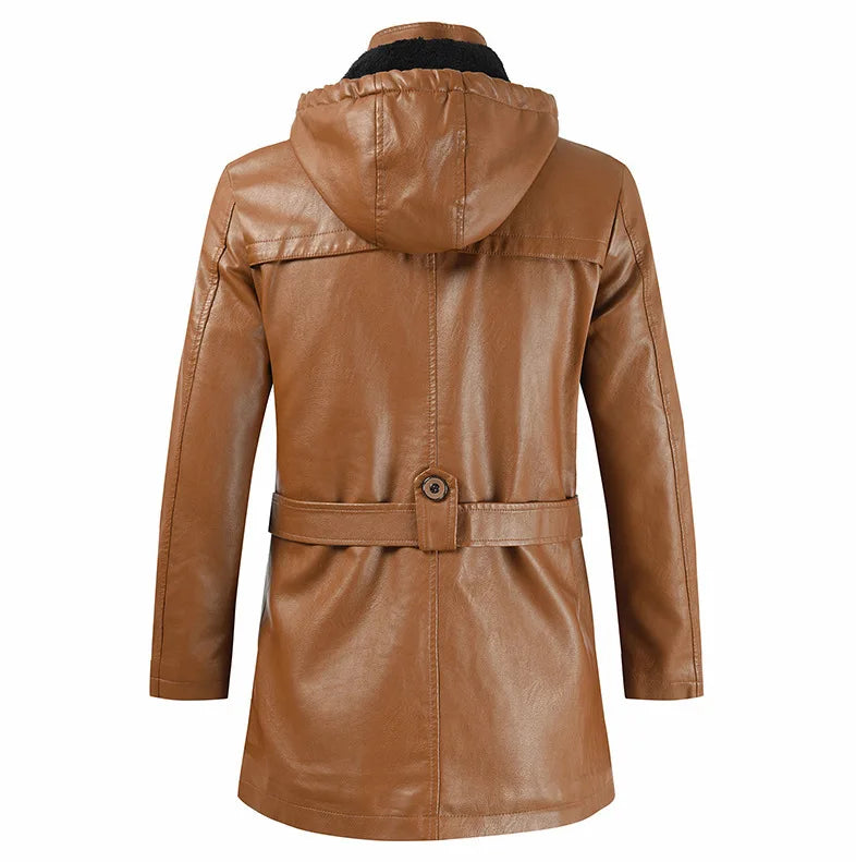M-4XL New Men's Mid-length Leather Jacket Korean Version Youth Large Size PU Leather Windbreaker Men's Jacket