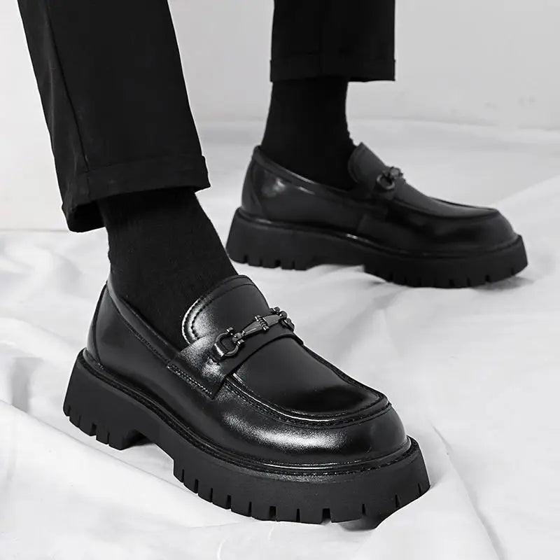 Thick Sole Patent Leather Dress Shoes Comfortable Casual Slip on Height Increasing Loafer Shoes for Men