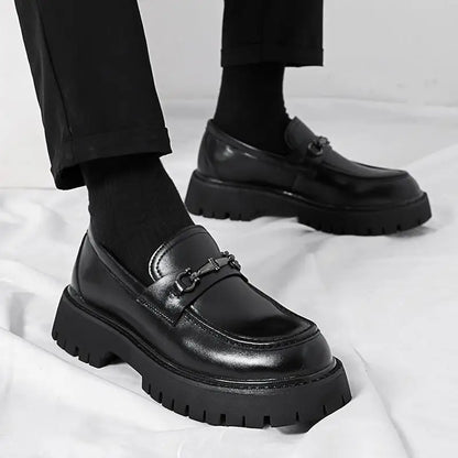 Thick Sole Patent Leather Dress Shoes Comfortable Casual Slip on Height Increasing Loafer Shoes for Men