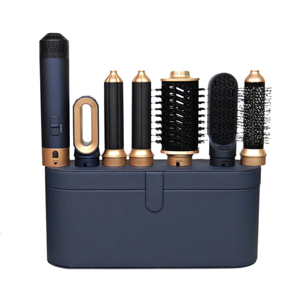 Prussian Blue 6 in 1 Professional Hair Multi Styler Blow Dryer Brush Hot air Comb Curling Irons Hair Curler With Leather case