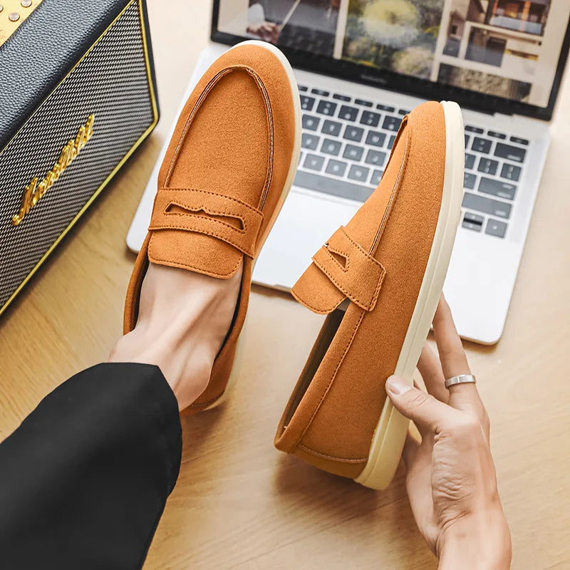 Men's Solid Summer Breathable Bean Shoes Slip-on Round Toe Imitation Leather Lining Casual Lazy Loafers Office & Career