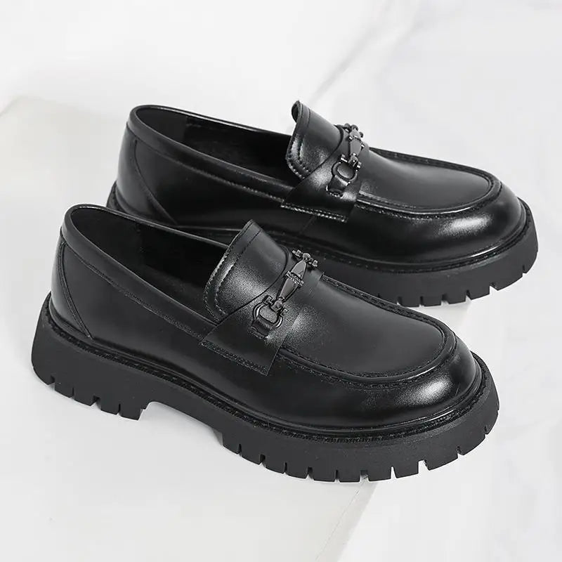 Thick Sole Patent Leather Dress Shoes Comfortable Casual Slip on Height Increasing Loafer Shoes for Men