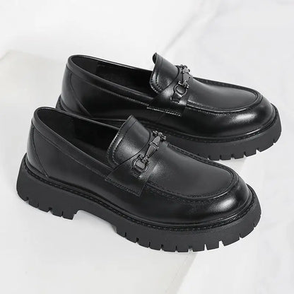 Thick Sole Patent Leather Dress Shoes Comfortable Casual Slip on Height Increasing Loafer Shoes for Men