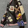 New Arrival Men's Leather Baseball Jacket Autumn & Winter Long Sleeve PU Leather Coat Embroidered Top Jacquard Trendy Sports