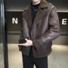 M-4XL Autumn and Winter New Wool Polo Collar Plus Plush Thickened Men's Motorcycle Leather Jacket Fur Integrated Jacket