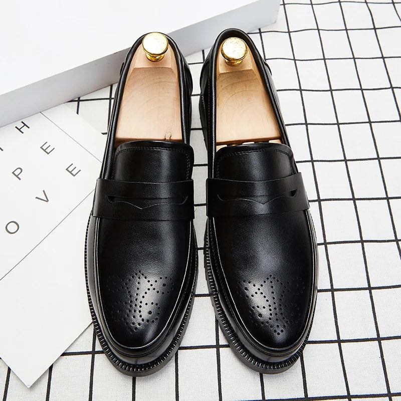 New Design Pure Color Comfort Fashion Loafers High Quality Slip-on PU Leather Oxfords Dress Shoes Men