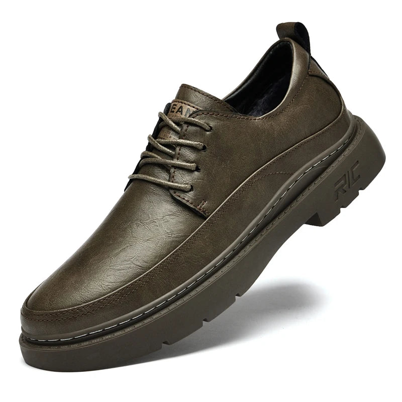 Men's Dress Uniform Oxford Work & Safety Outdoor Shoes Low-top Lace up Leather Business Thickened Fleece Cotton Padded Warm