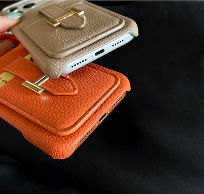 Lychee Grain Luxury Cardholder Phone Case for iphone 17 Pro 13 Pro Embossing Shockproof Durable Fashionable Artificial Leather
